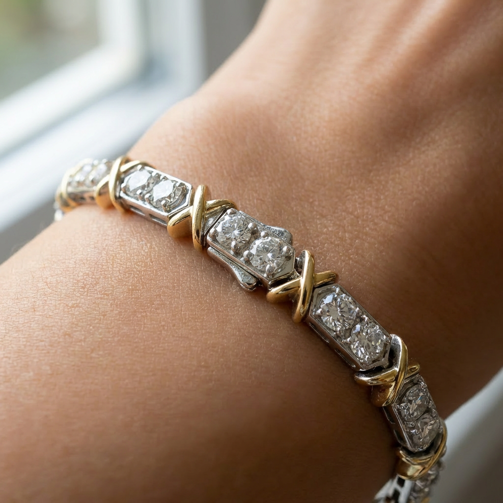 X16 Silver and Yellow Gold Diamond Tennis Bracelet