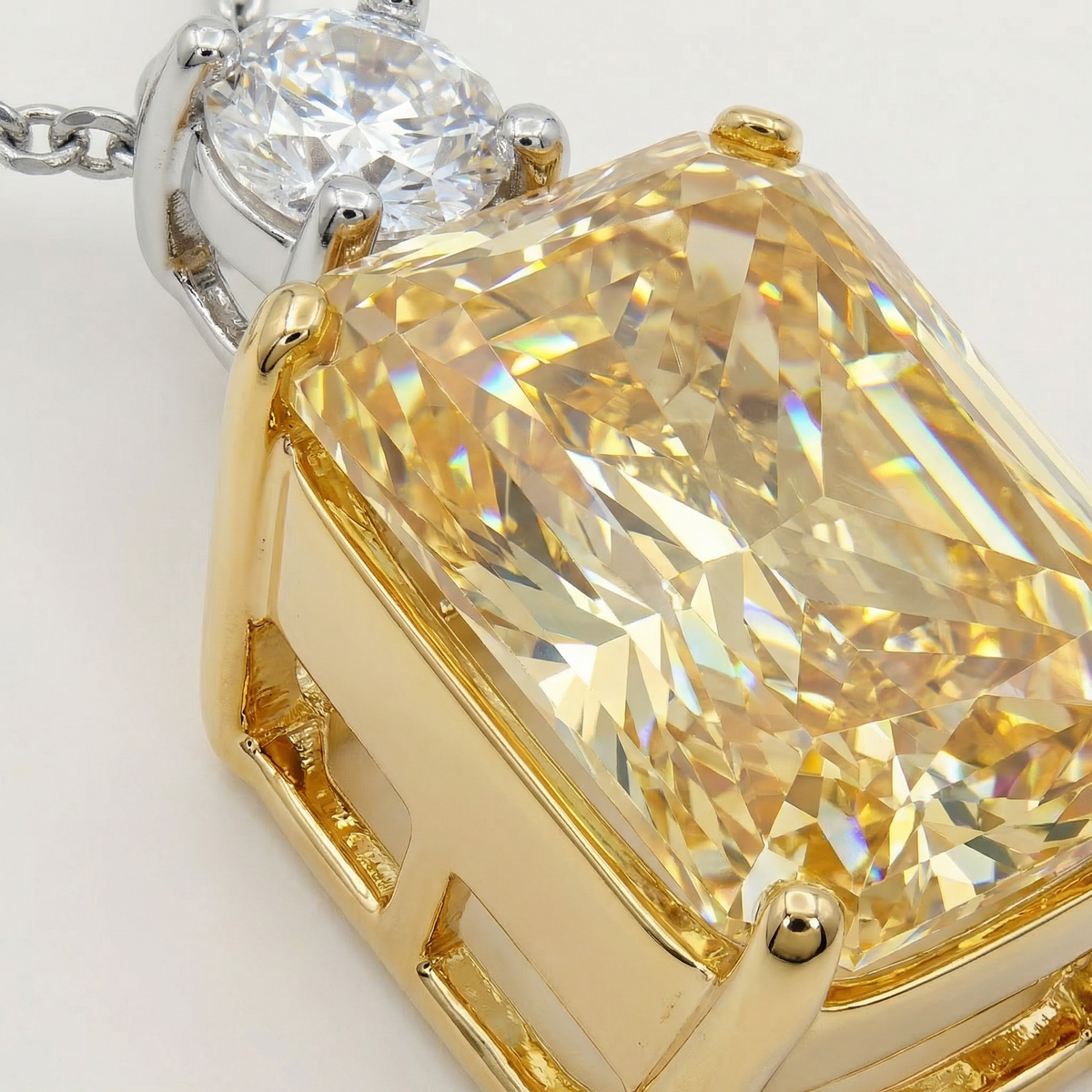 Radiant Pendant Necklace with Yellow Radiant Stone – on White Gold