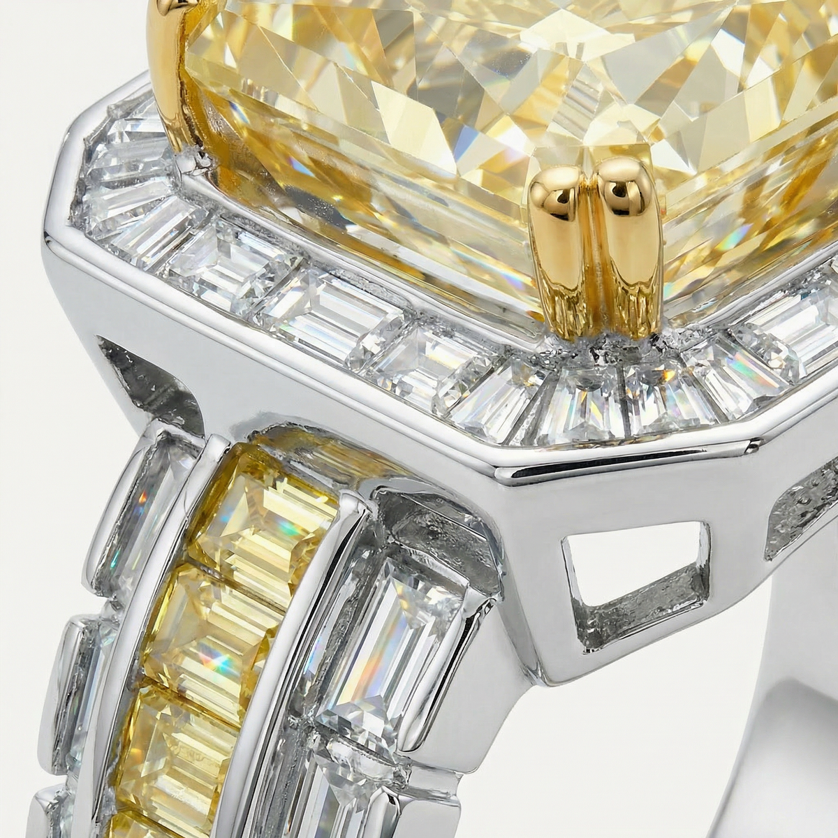 Radiant Halo Pave Ring with Yellow Round Stone – on White Gold