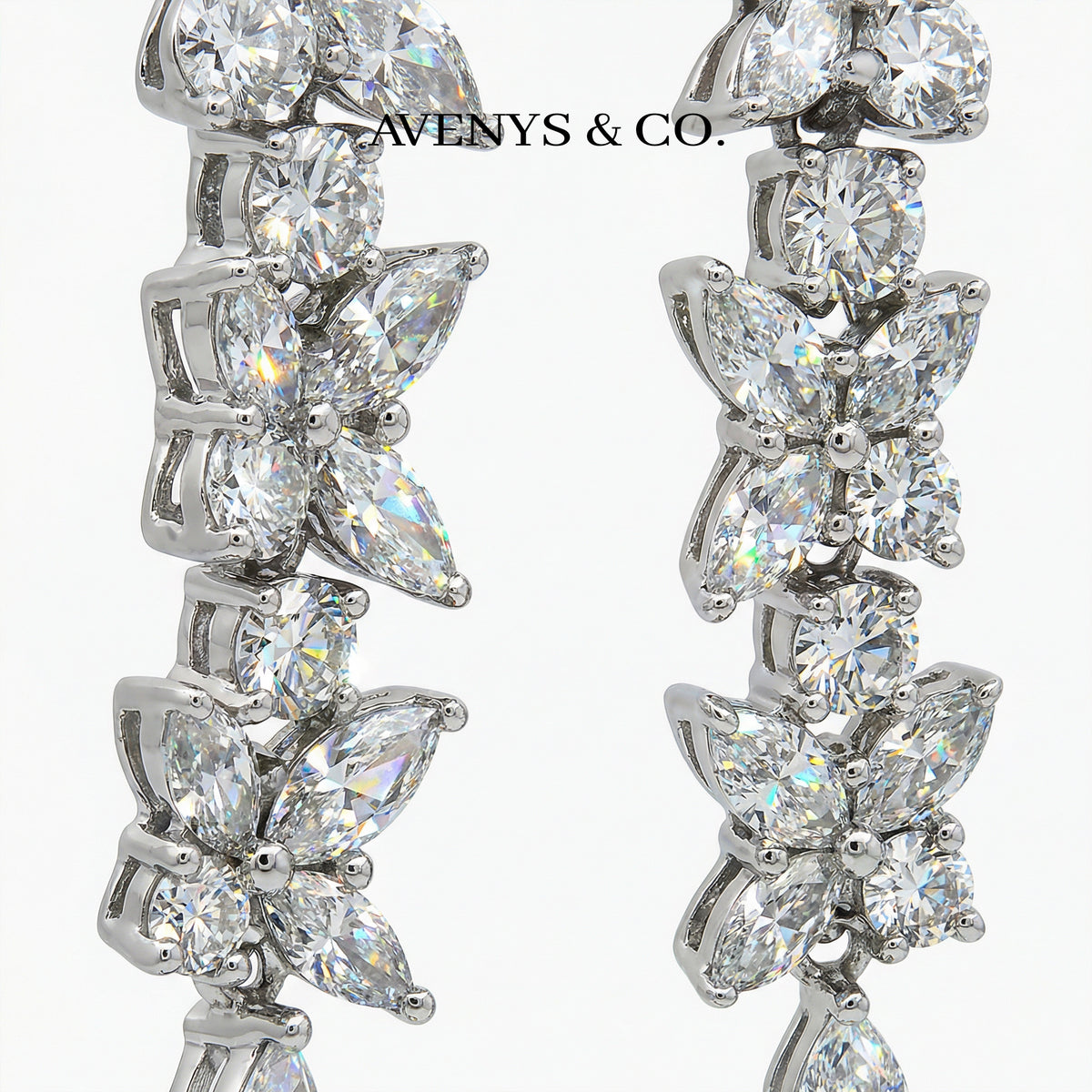 Pear Marquis Drop Earrings with White Pear Stone – on White Gold