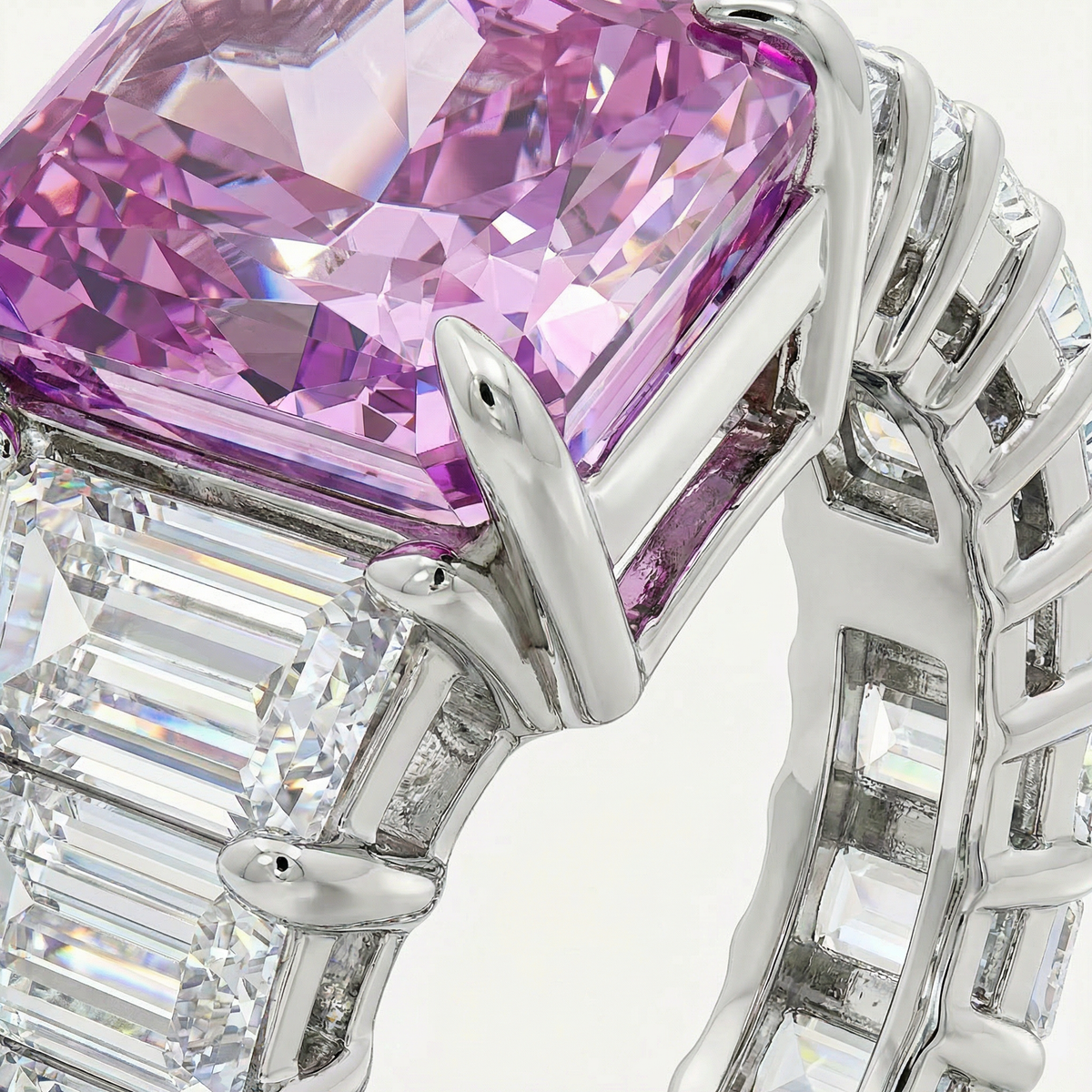 Princess Eternity Ring with Purple Radiant Stone – on White Gold