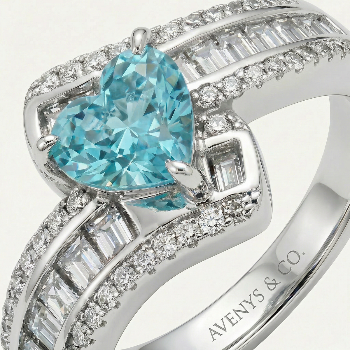 Bypass Pave Ring with Paraiba Heart Stone – on White Gold