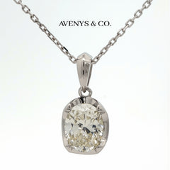 Platinum White Gold Oval Cut Diamond Solitaire Pendant Necklace