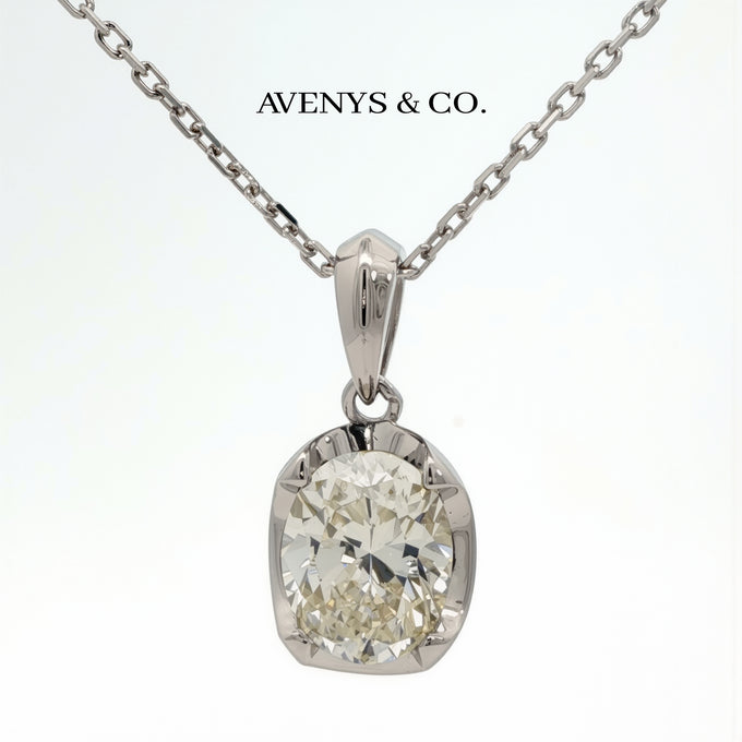 Platinum White Gold Oval Cut Diamond Solitaire Pendant Necklace