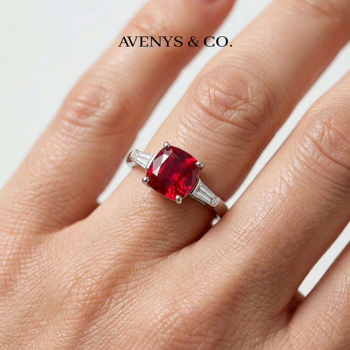 Princess Trilogy Ring with Red Princess Stone – on White Gold