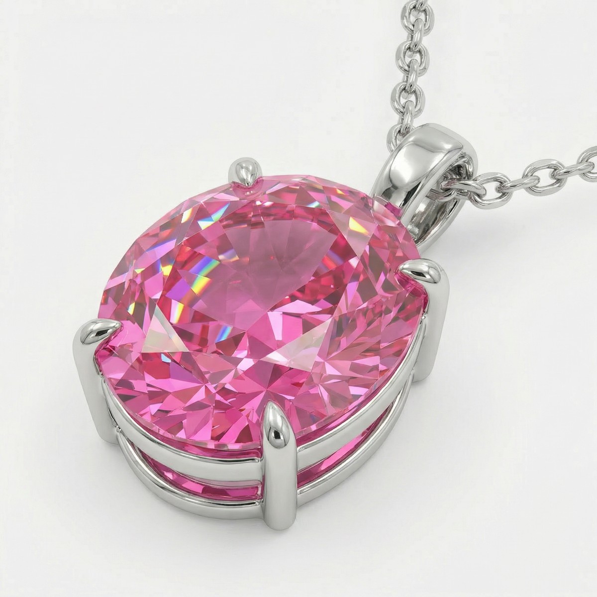 Hot Pendant Necklace with Pink Oval Stone – on White Gold
