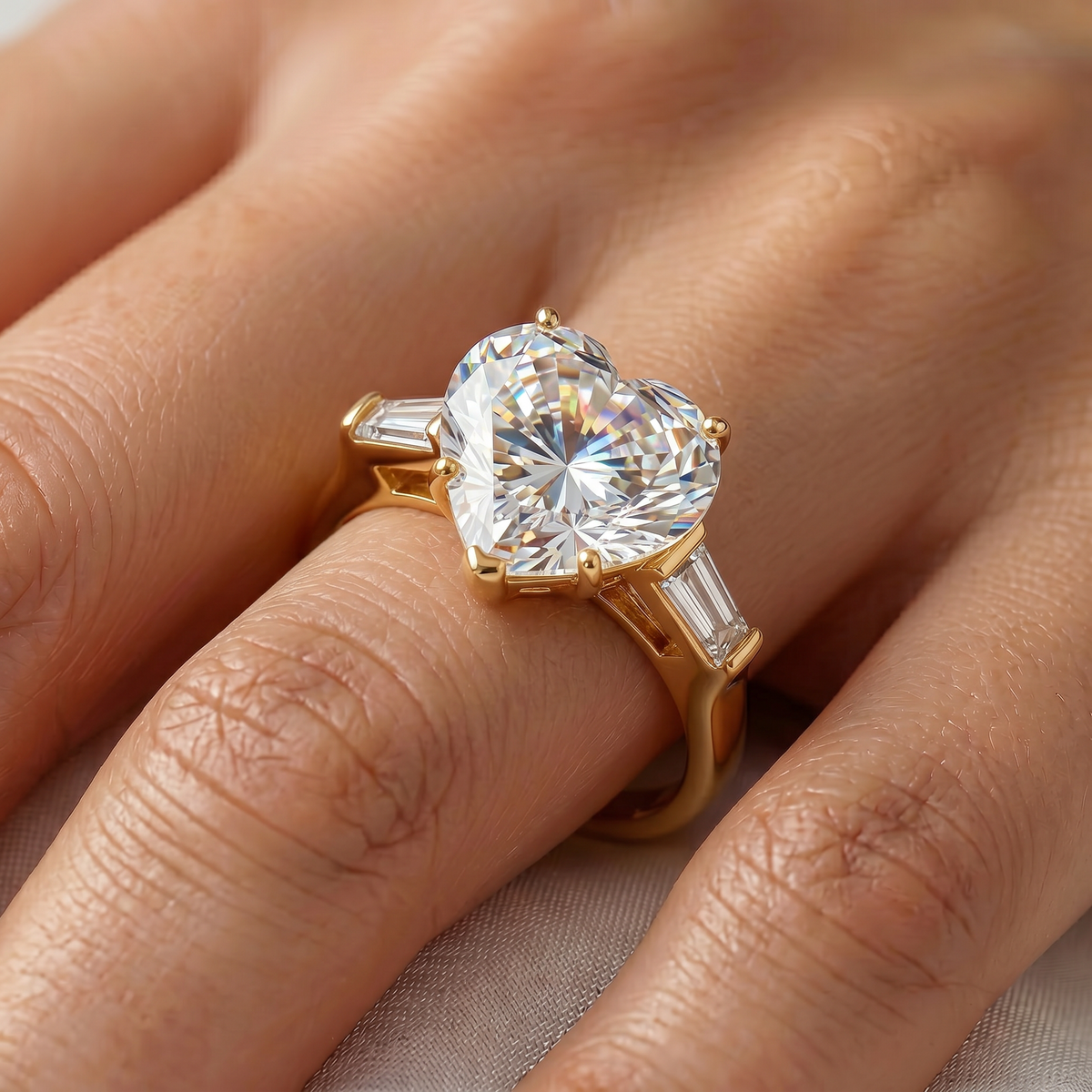 Love Heart Trilogy with White Heart Stone – on Yellow Gold