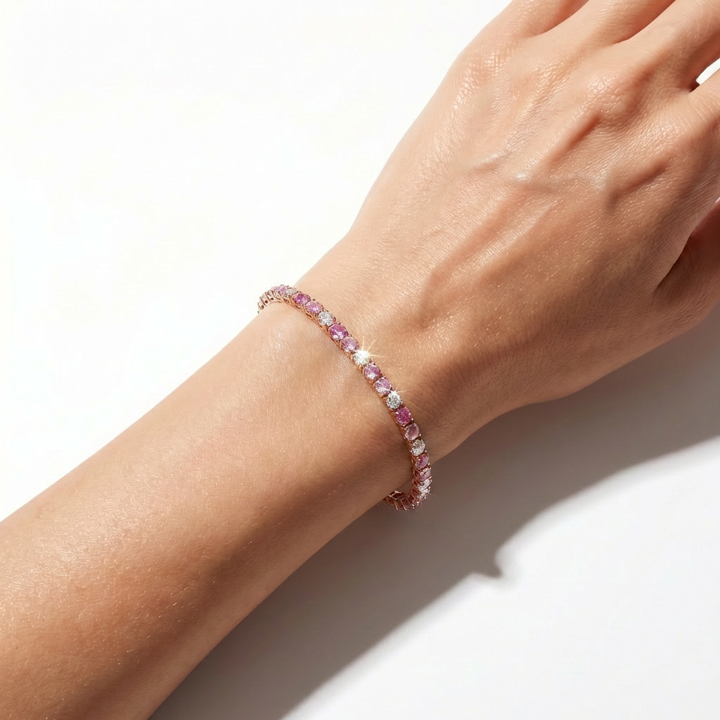 Rose Tennis Bracelet with Pink Round Stone – on Rose Gold
