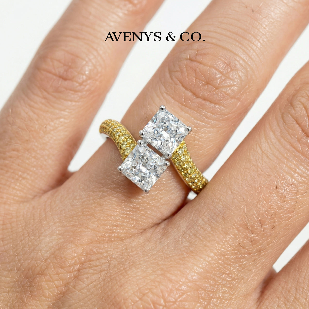 Duality Ring with White Pear Stone – on White Gold