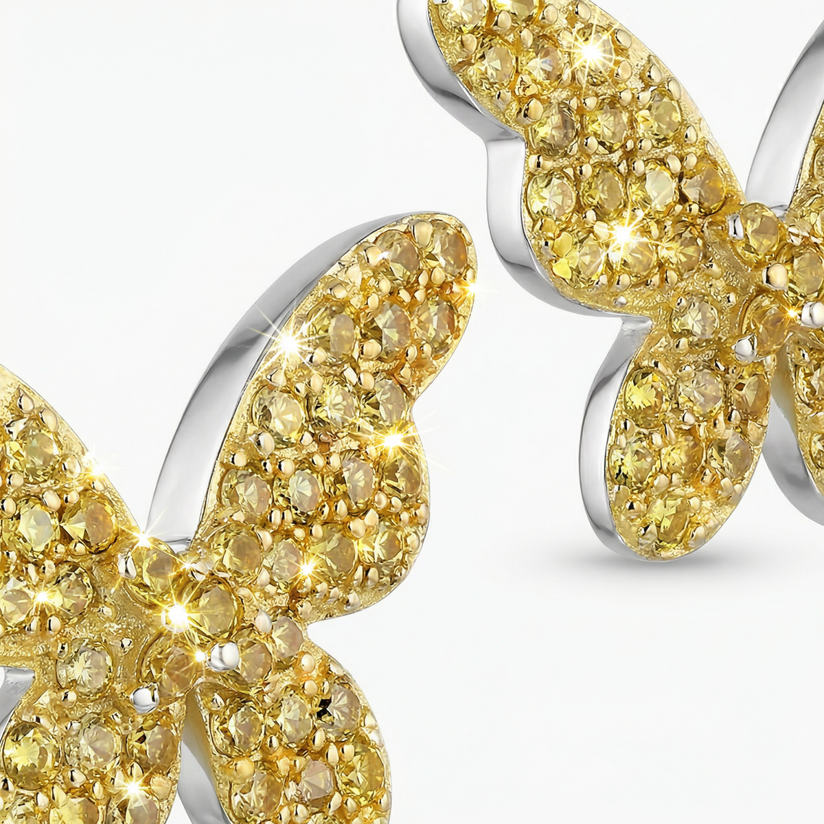 Butterfly Earrings with Yellow Round Stone – on White Gold