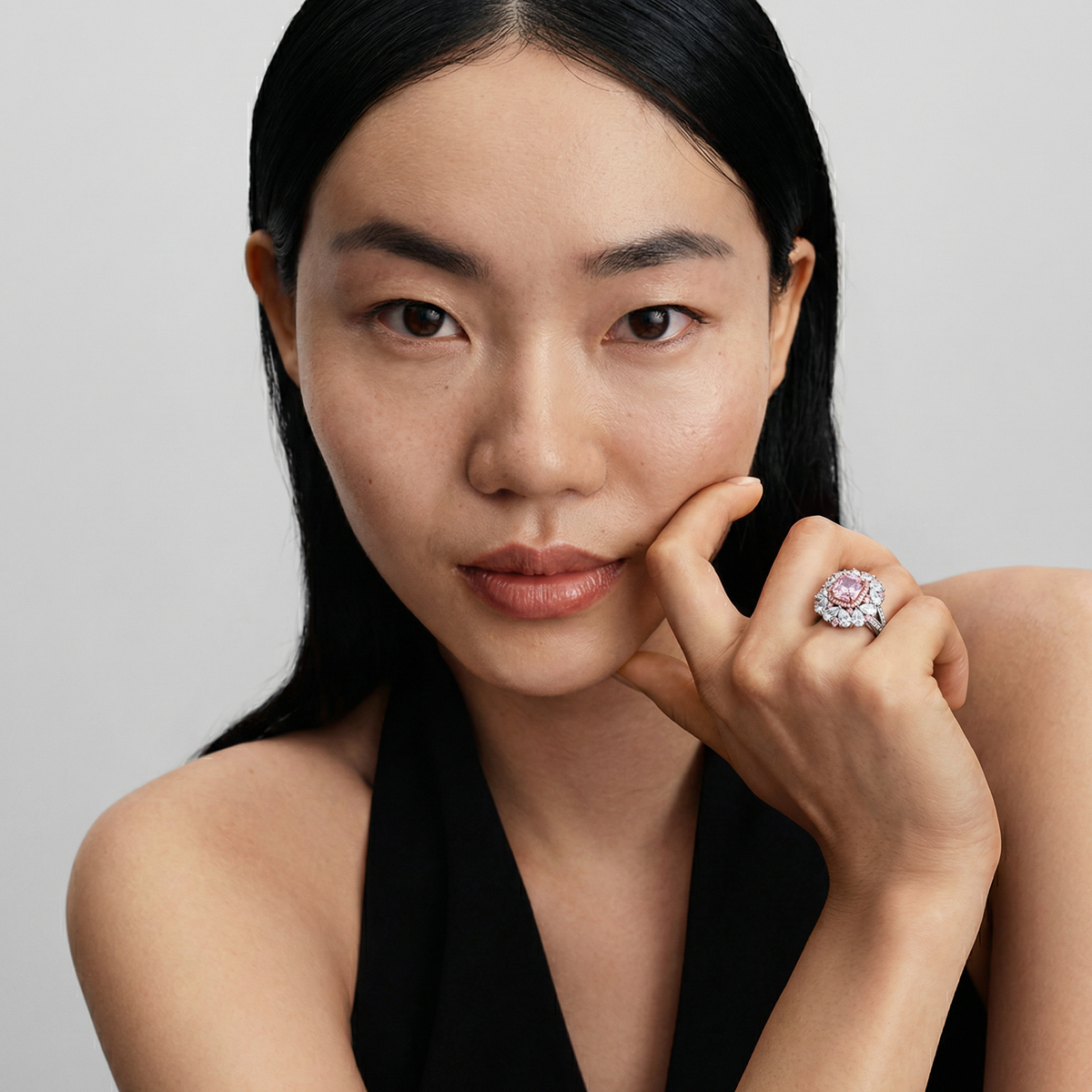 Royal Flower Halo Ring with Pink Cushion Stone – on White Gold