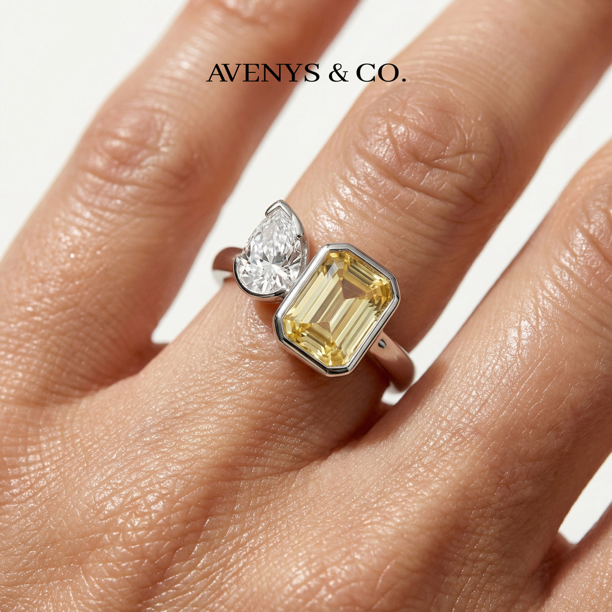 Duality Ring with Yellow Emerald Stone – on White Gold