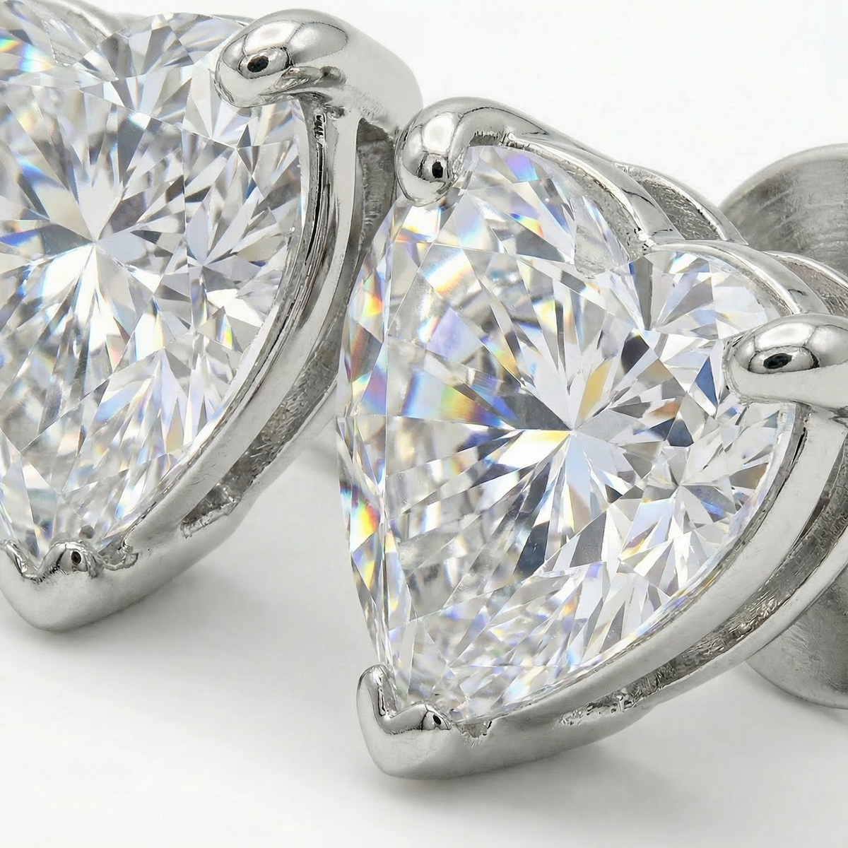 Love Heart Earrings with White Heart Stone – on White Gold