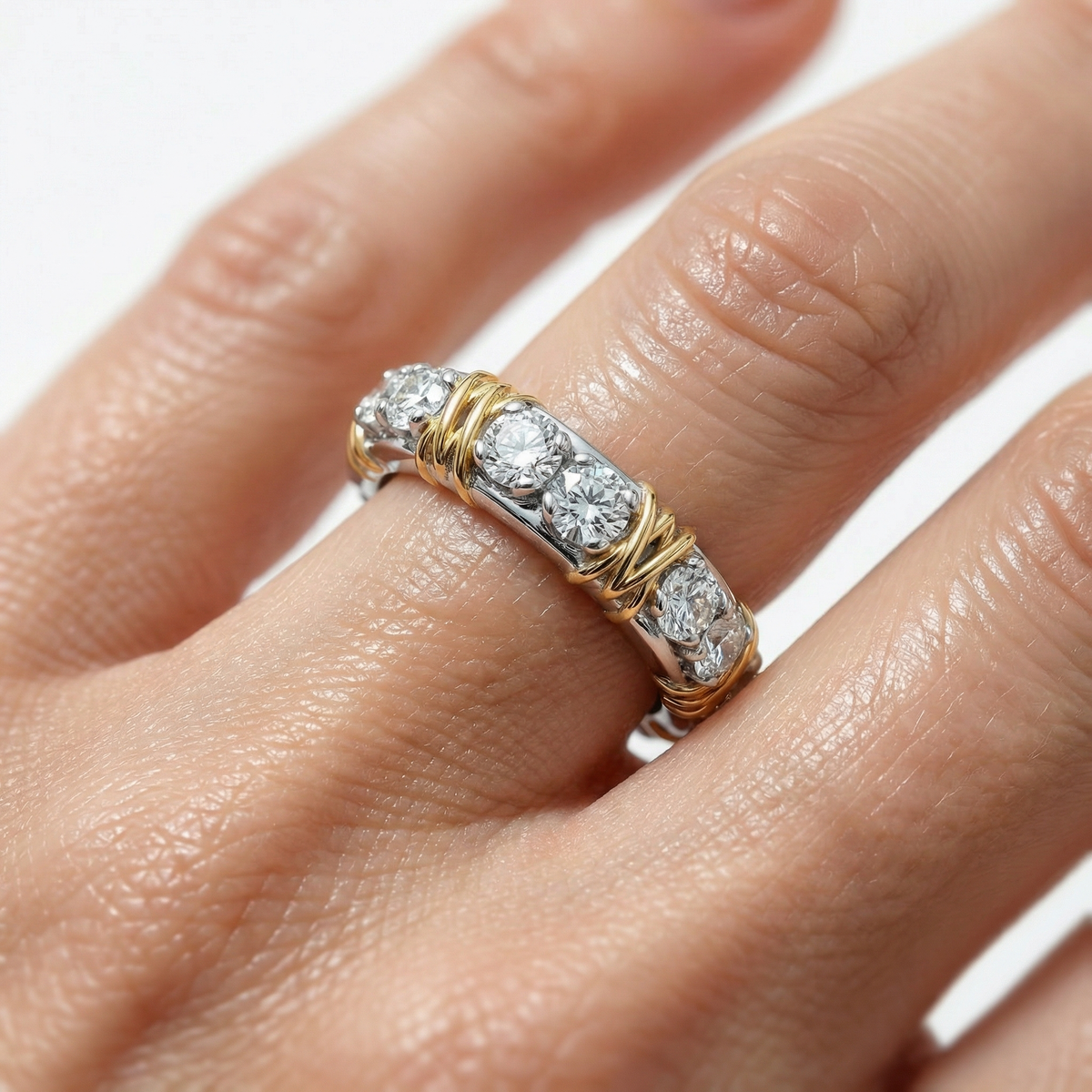 AV Signature Ring Womens with White Round Stone – on White Gold