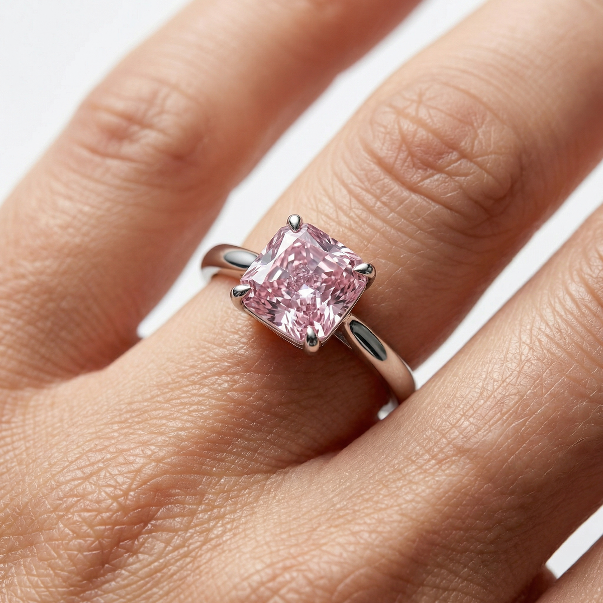 Princess Square Ring with Pink Princess Stone – on White Gold