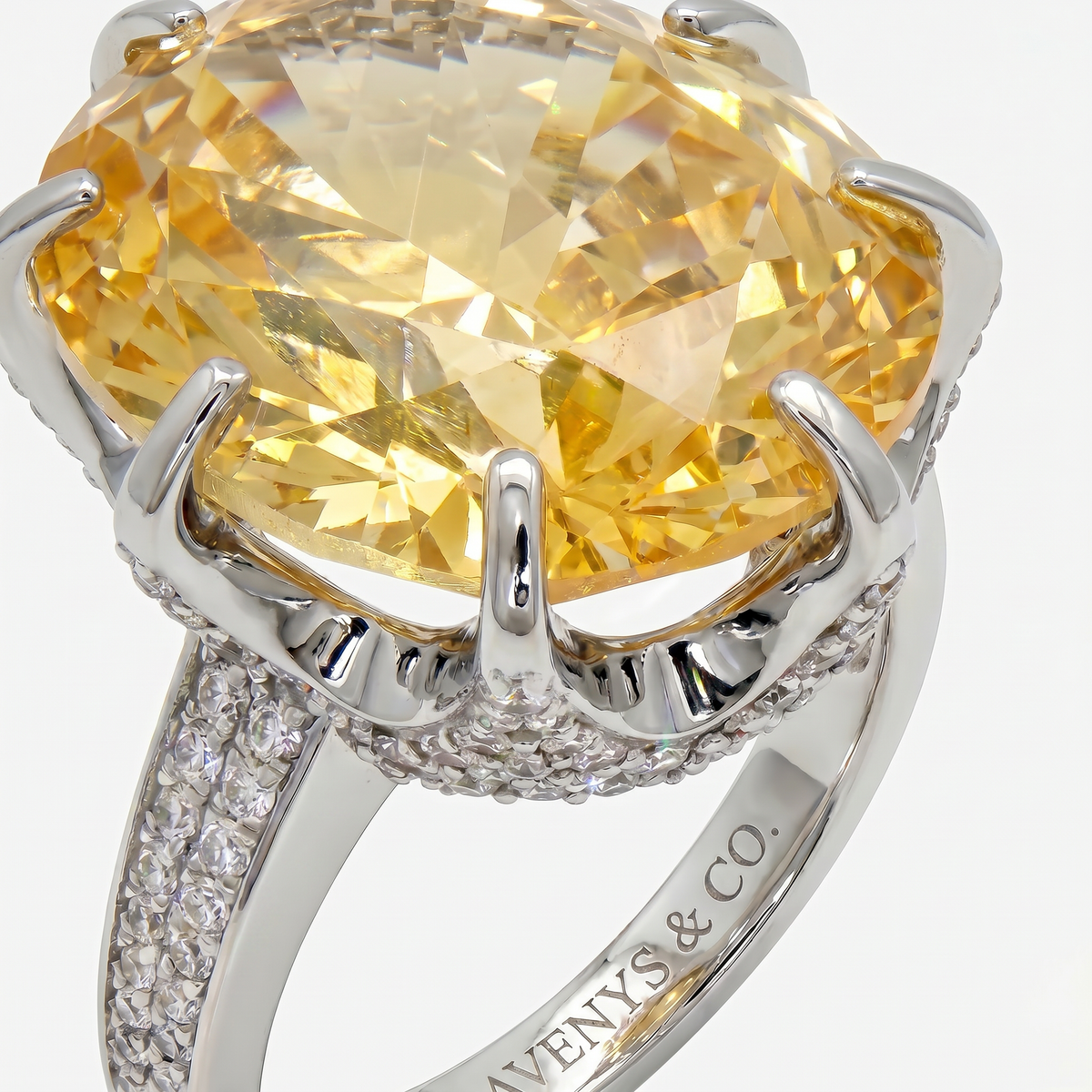 Imperial Ring with Yellow Oval Stone – on White Gold
