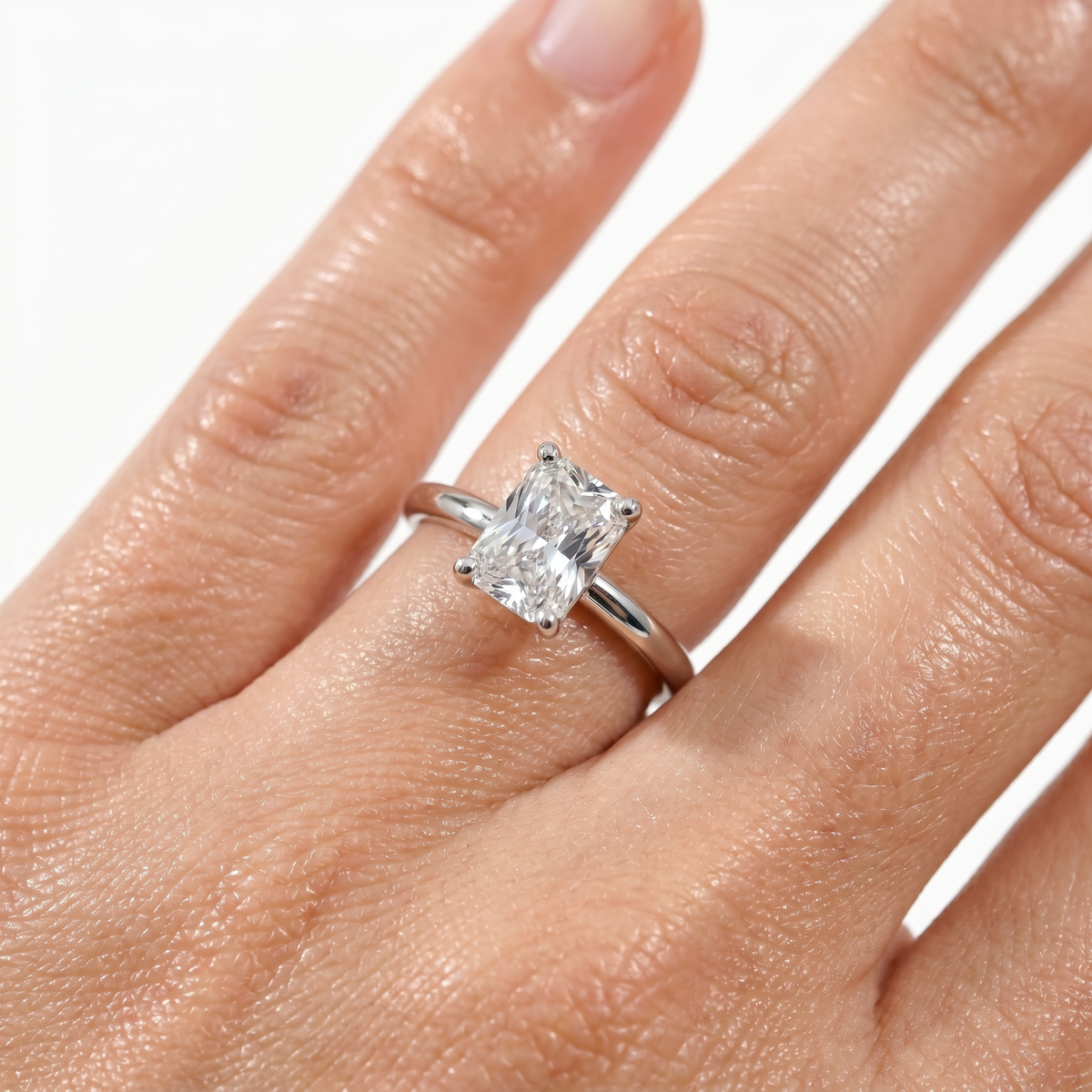 Cushion Delicate Ring with White Cushion Stone – on White Gold