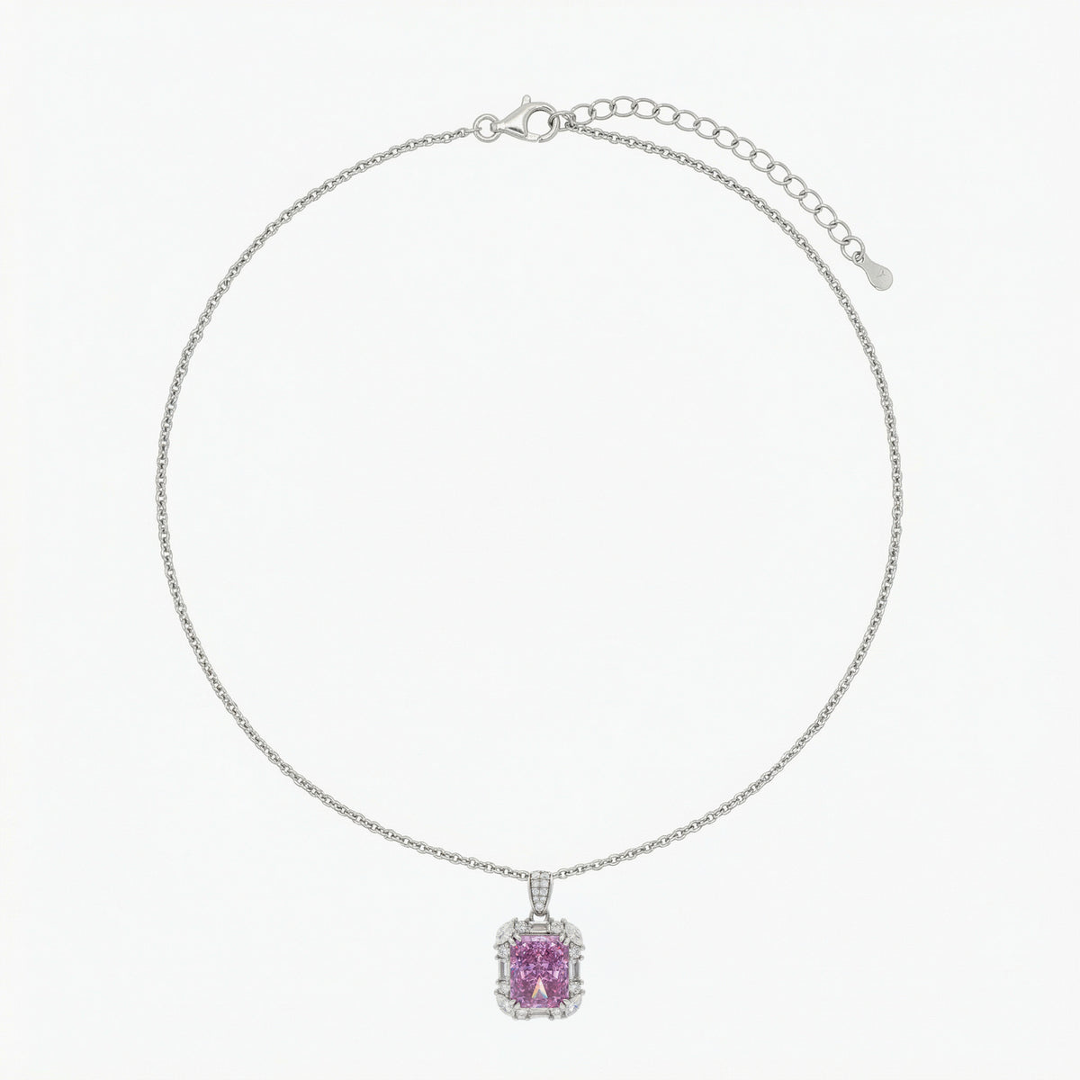 Eden Frame Necklace with Purple Radiant Stone – on White Gold