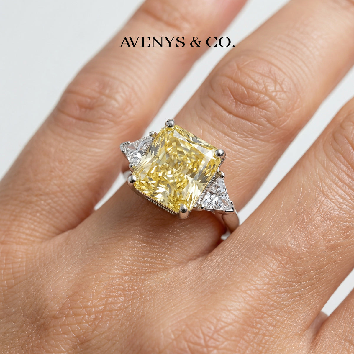 Square Radiant Ring with Yellow Radiant Stone – on White Gold