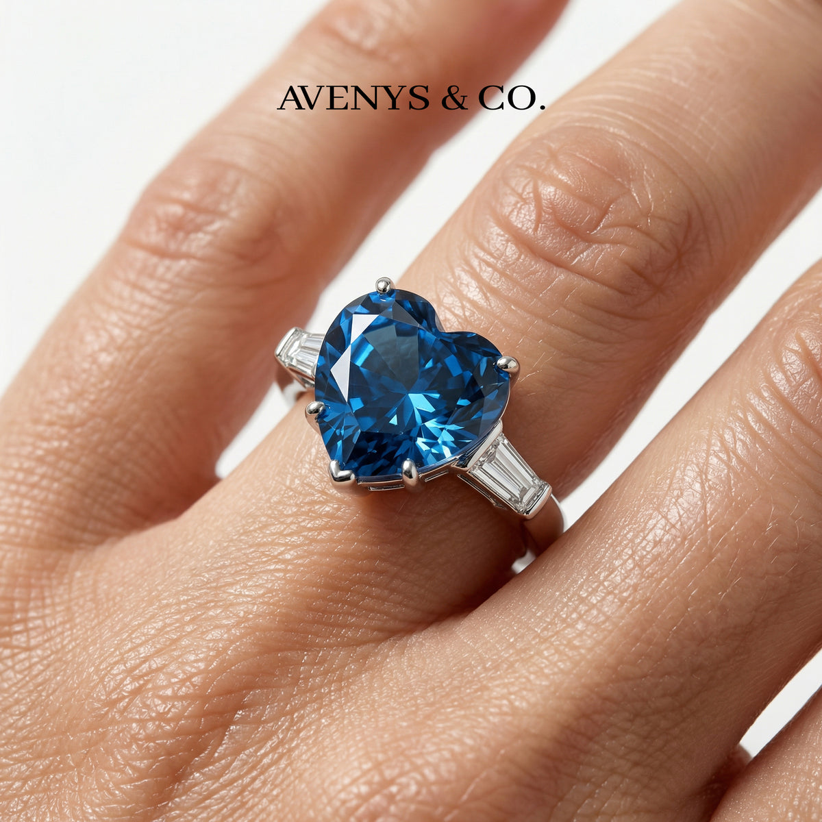 Love Heart Trilogy with Blue Heart Stone – on White Gold