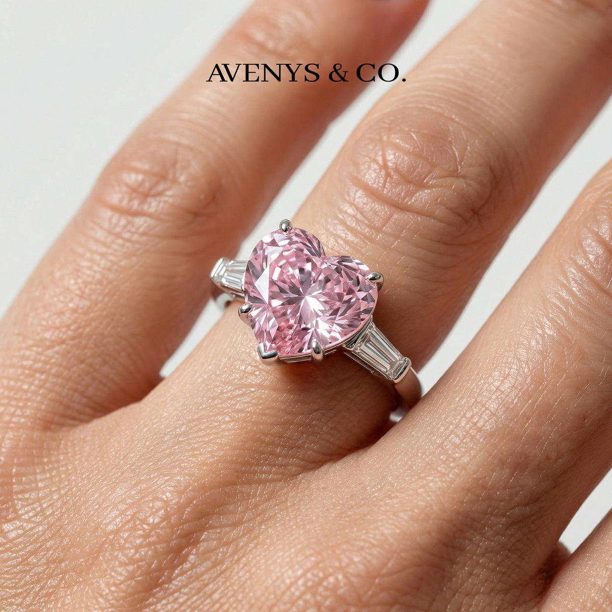 Love Heart Trilogy with Pink Heart Stone – on White Gold
