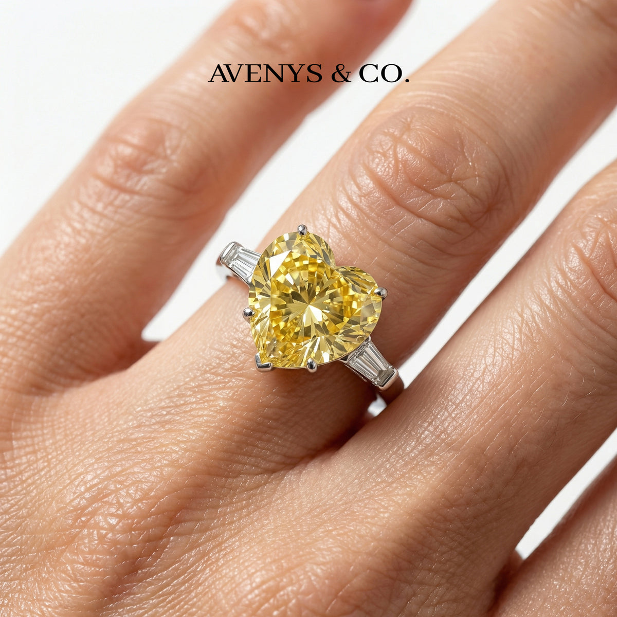 Love Heart Trilogy with Yellow Heart Stone – on White Gold