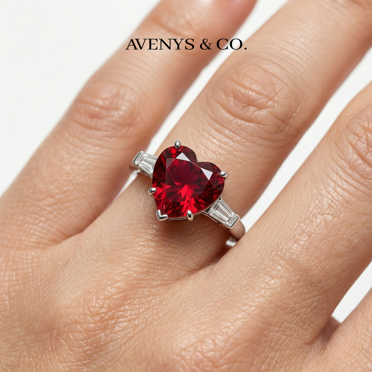Love Heart Trilogy with Red Heart Stone – on White Gold