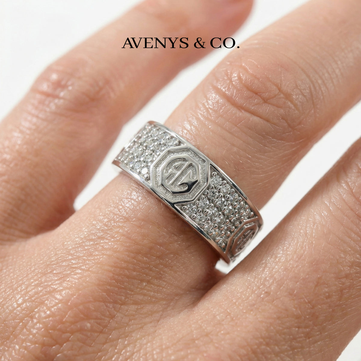 Halo Pave Ring with White Round Stone – on White Gold