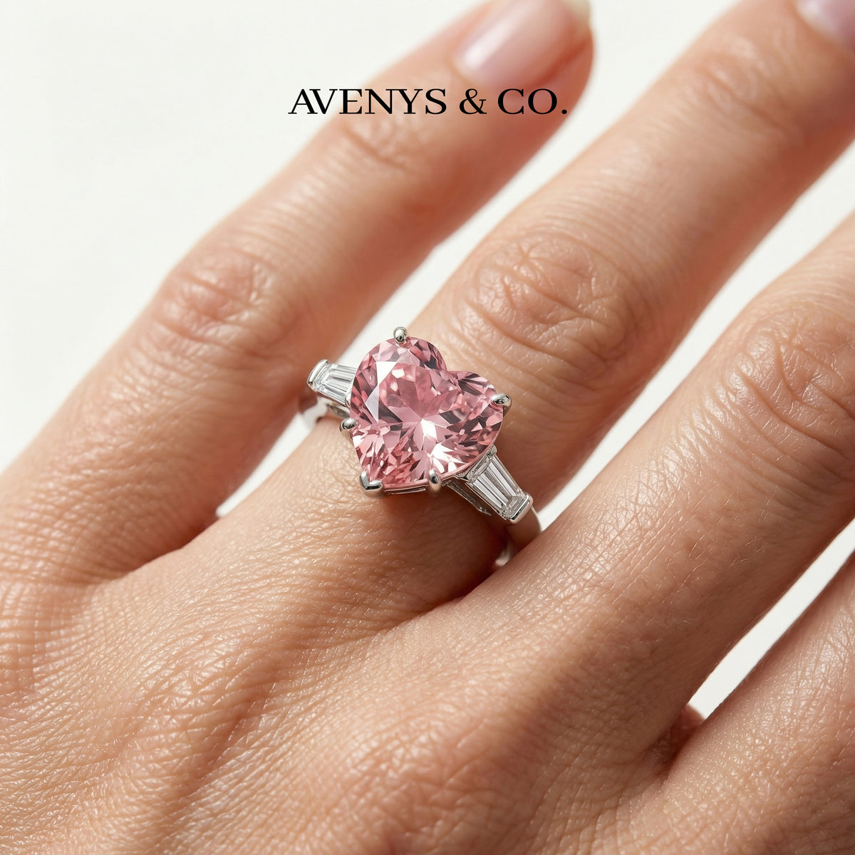 Love Heart Trilogy with Padparadscha Heart Stone – on White Gold