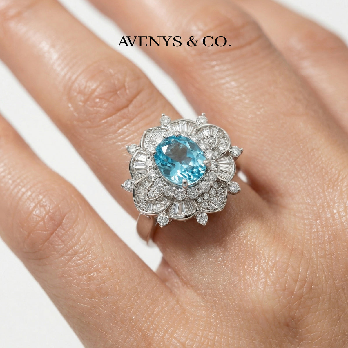Bloom Burst Ring with Paraiba Oval Stone – on White Gold