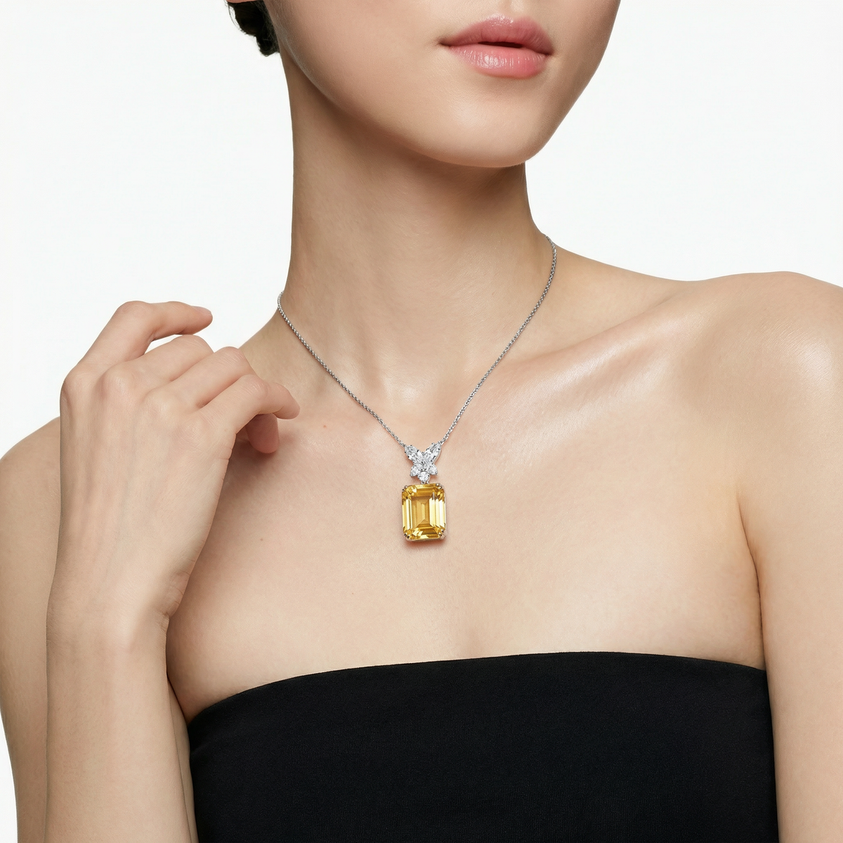 Emerald Necklace  with Yellow Emerald Stone – on White Gold