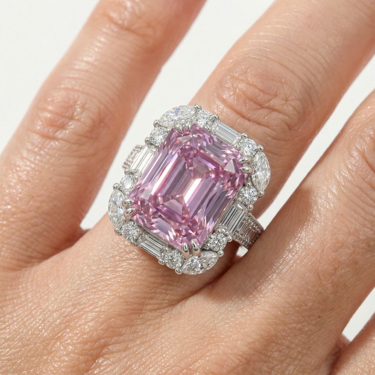 Eden Frame Ring with Purple Radiant Stone – on White Gold