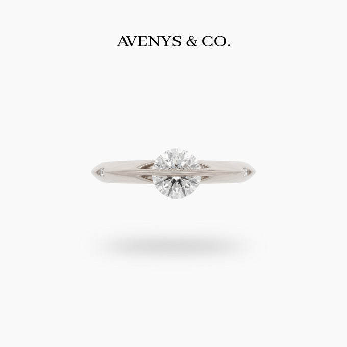 Dancing Diamonds Slim Ring with White Round Stone – on White Gold