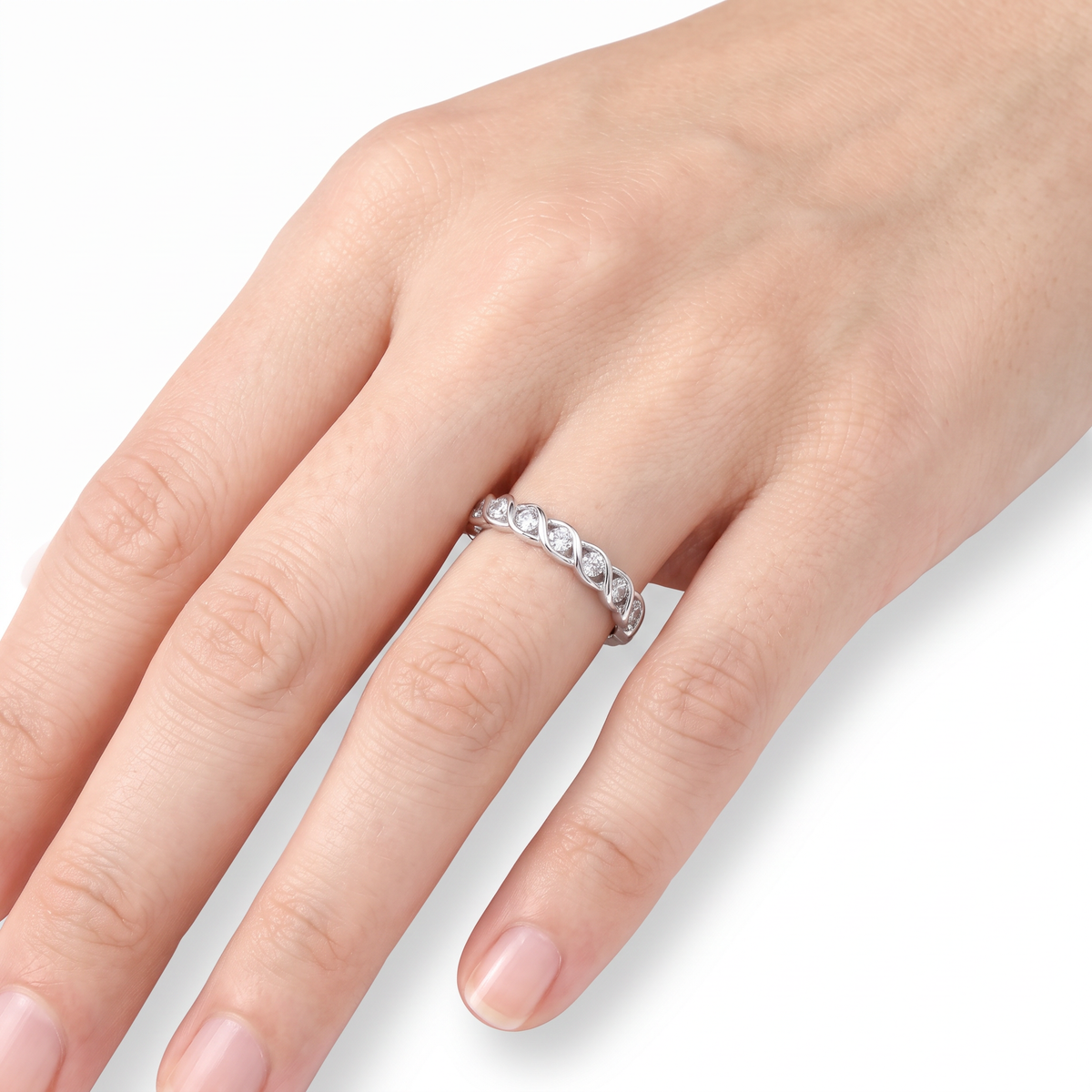 AV Forever™ Twist Eternity Ring (2mm) with White Round Stone – on White Gold