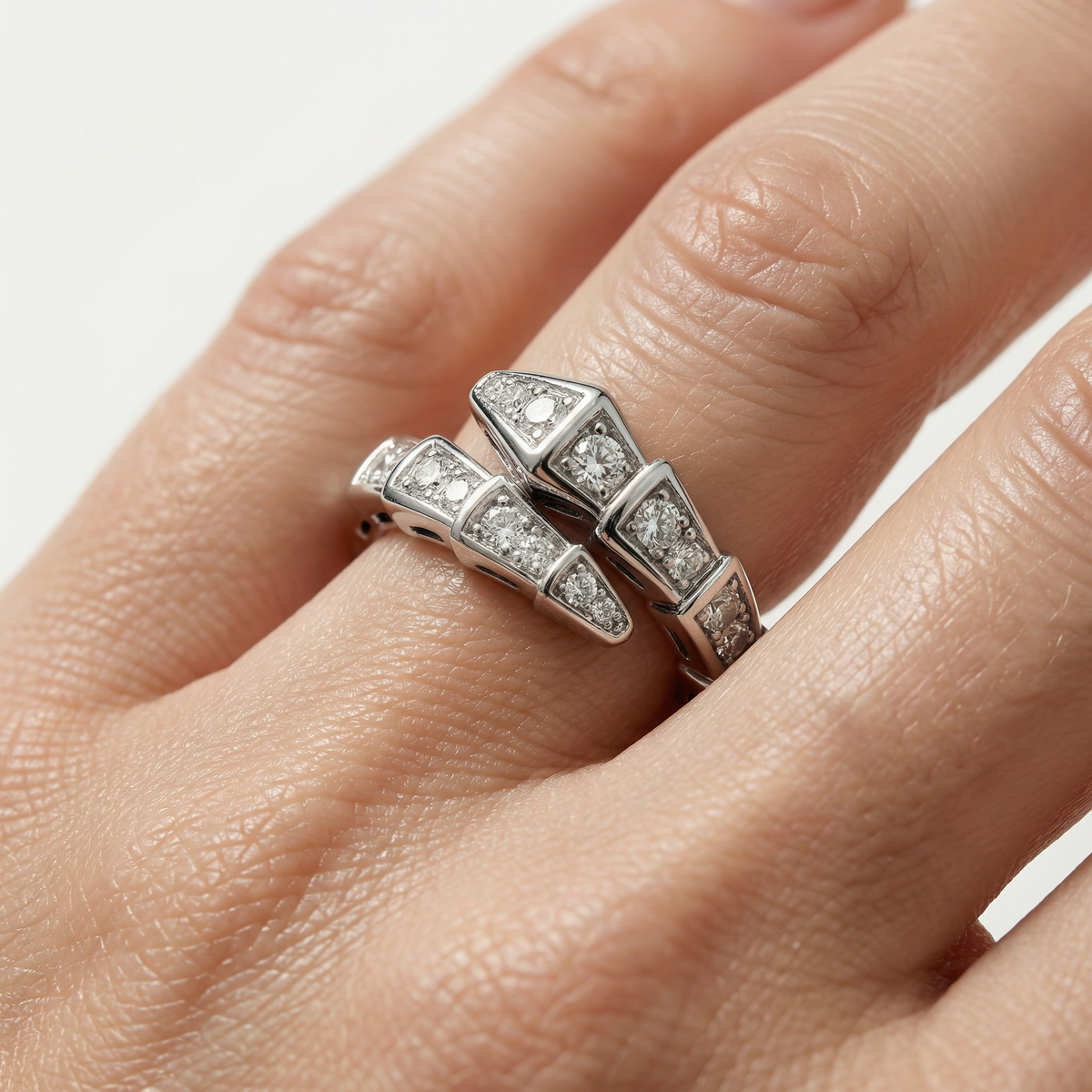 Coil Pave Ring with White Round Stone – on White Gold