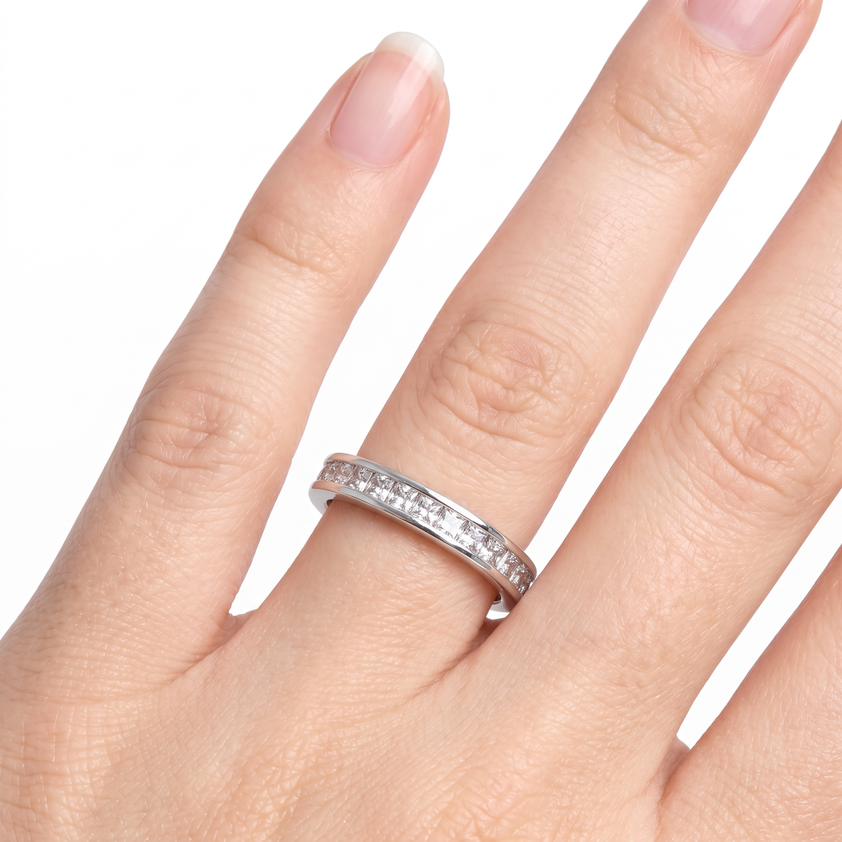 AV Forever™ Channel Princess Eternity Ring (3mm) with White Princess Stone – on White Gold
