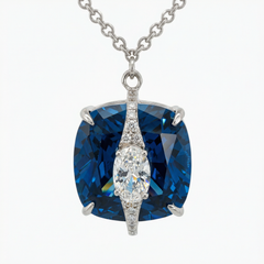 Embrace Pave Necklace with Blue Cushion Stone – on White Gold