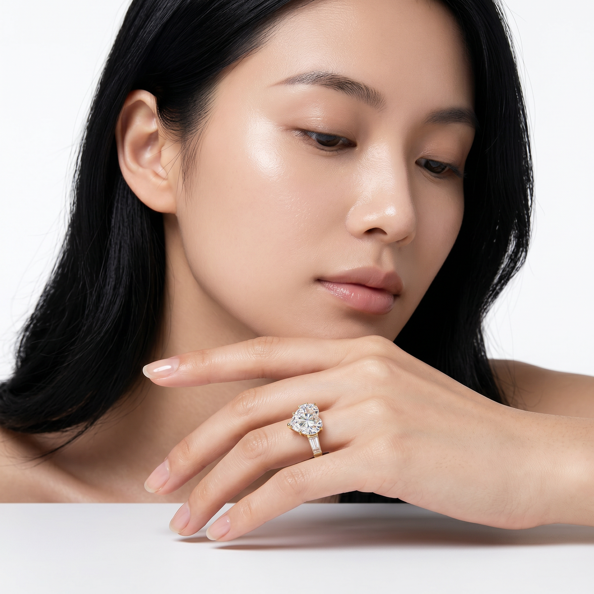 Love Heart Trilogy with White Heart Stone – on Yellow Gold