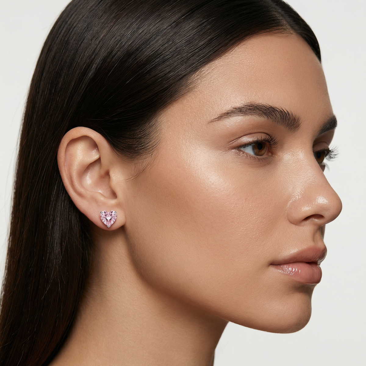 Love Heart Earrings with Pink Heart Stone – on White Gold