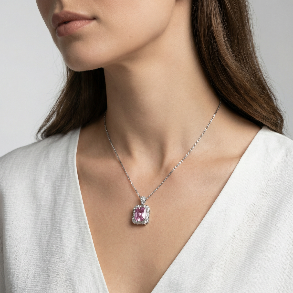 Eden Frame Necklace with Purple Radiant Stone – on White Gold