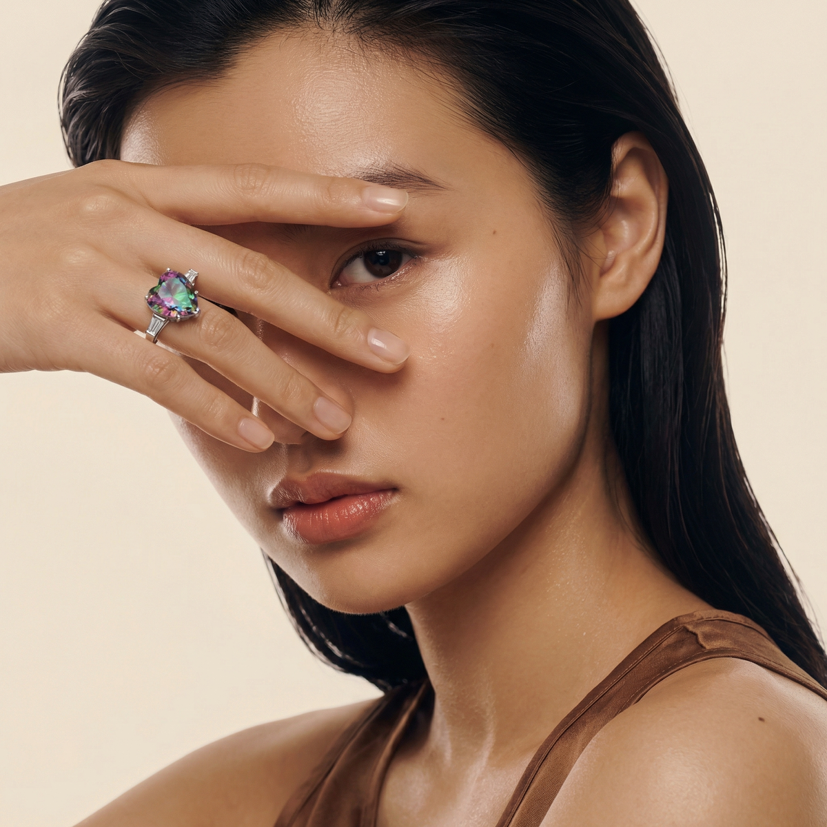 Love Heart Trilogy with Alexandrite Heart Stone – on White Gold