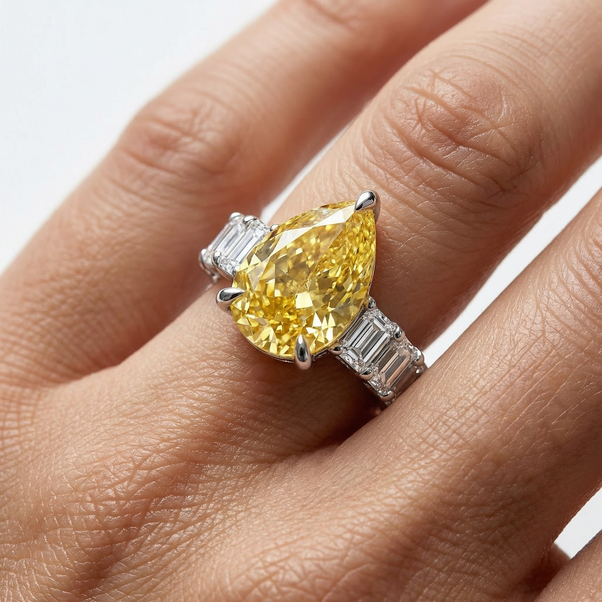 Queens Eternity Ring with Yellow Pear Stone – on White Gold