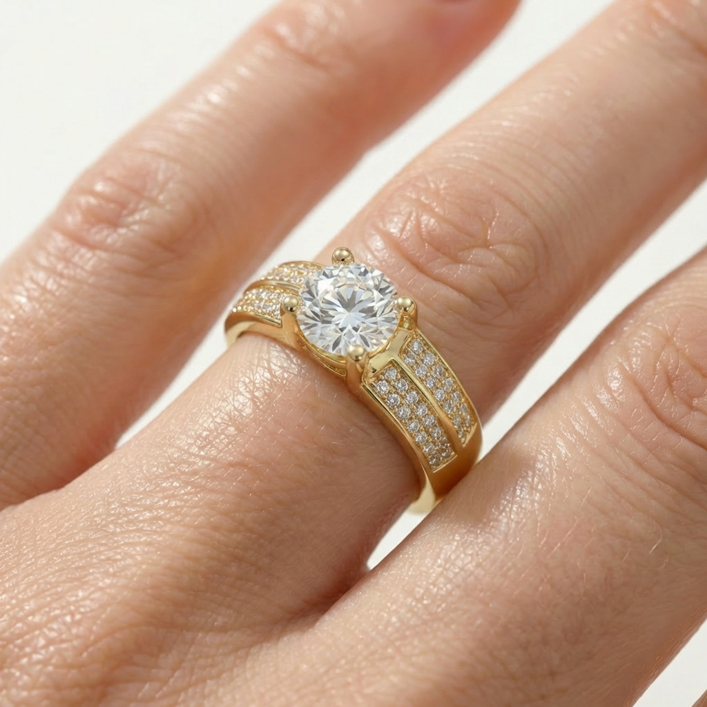 Suspension Max Pave Ring with White Round Stone – on Yellow Gold