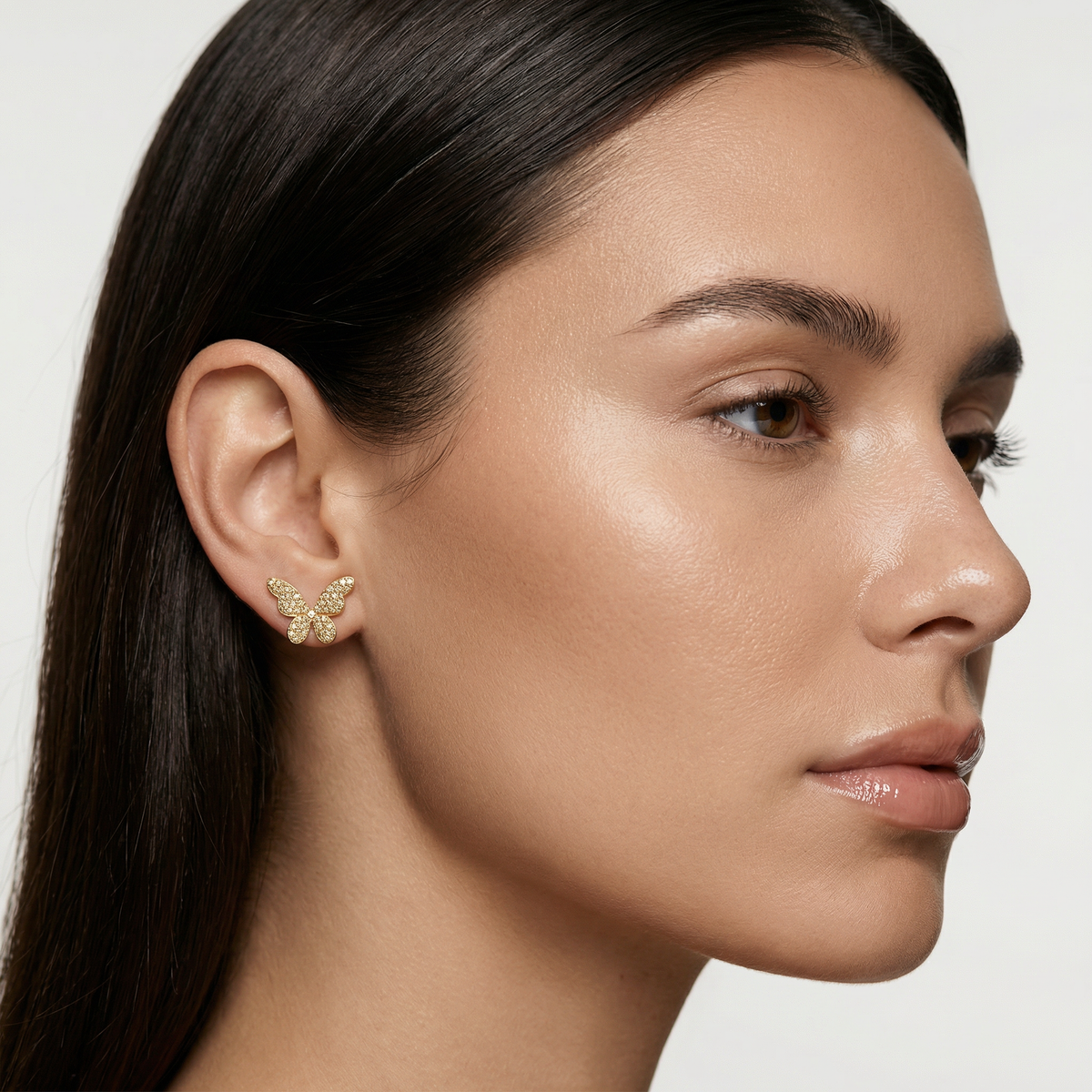 Butterfly Earrings with Yellow Round Stone – on White Gold