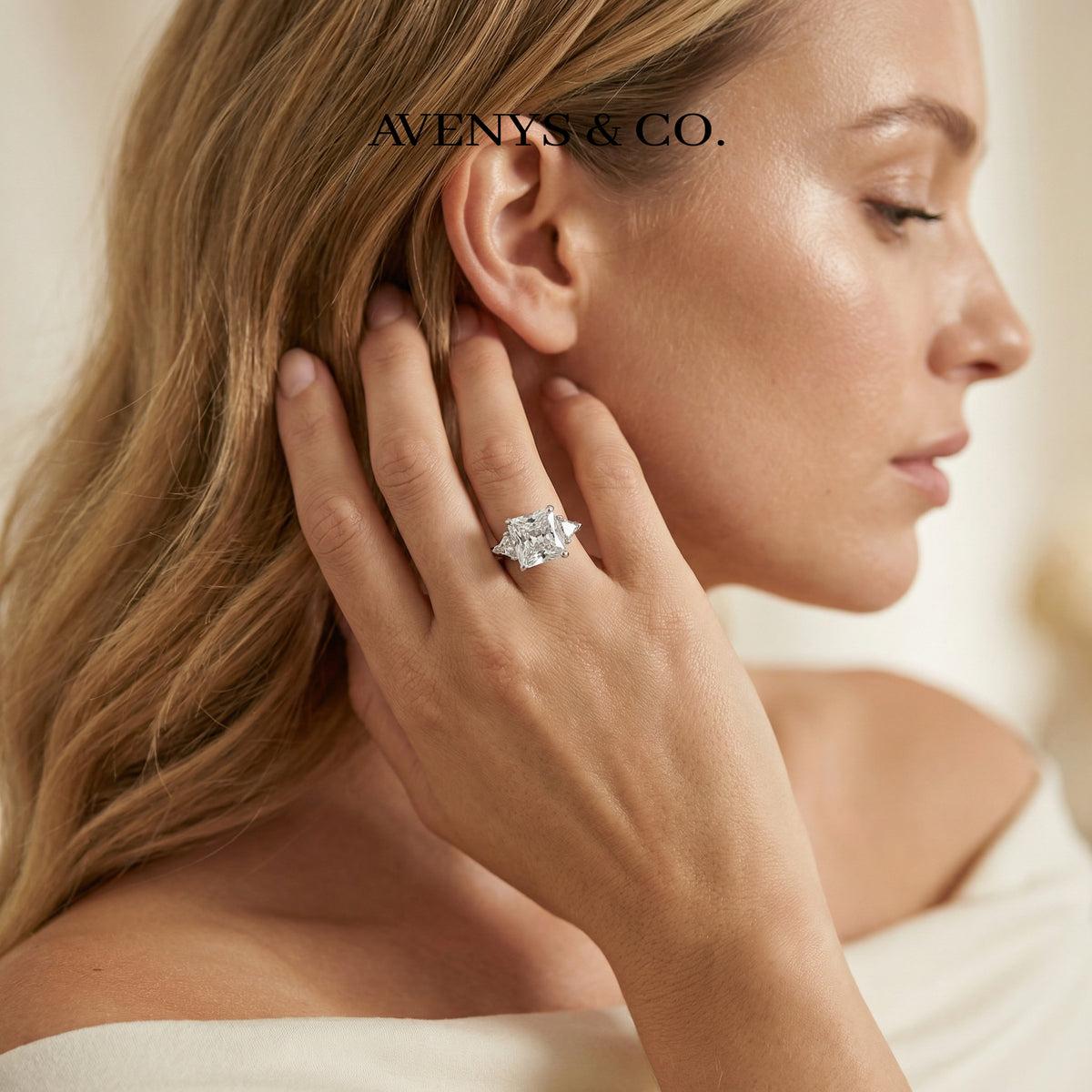 Square Radiant Ring with White Radiant Stone – on White Gold