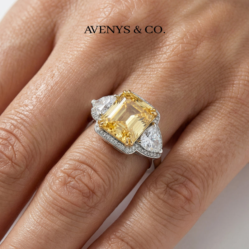 Queens Radiant Ring with Yellow Radiant Stone – on White Gold
