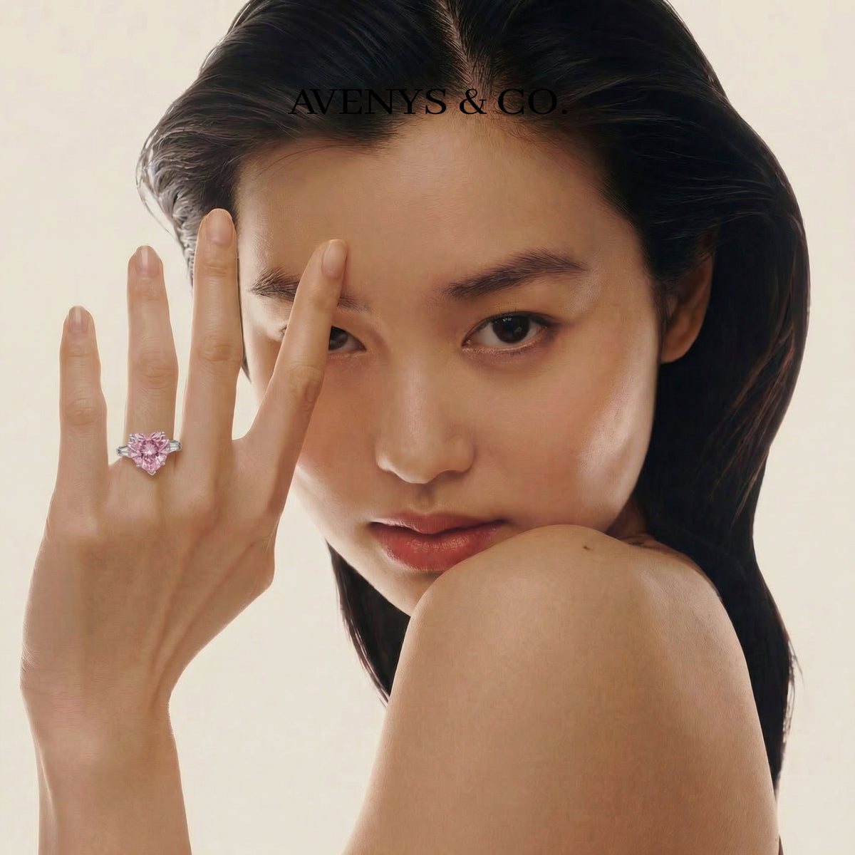Love Heart Trilogy with Pink Heart Stone – on White Gold