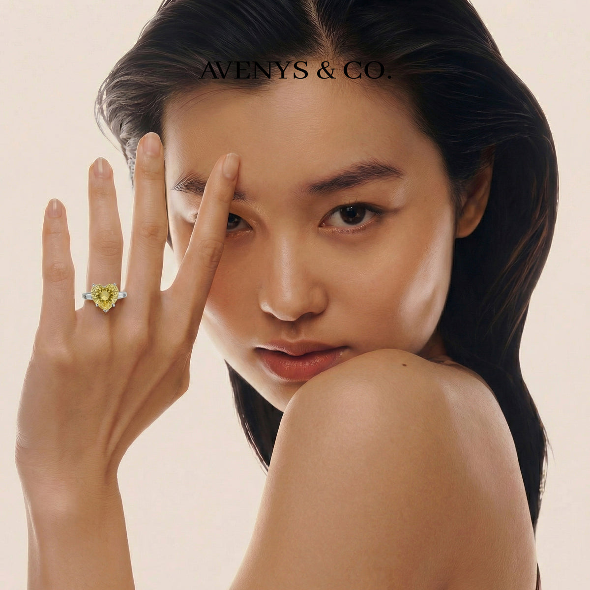 Love Heart Trilogy with Yellow Heart Stone – on White Gold