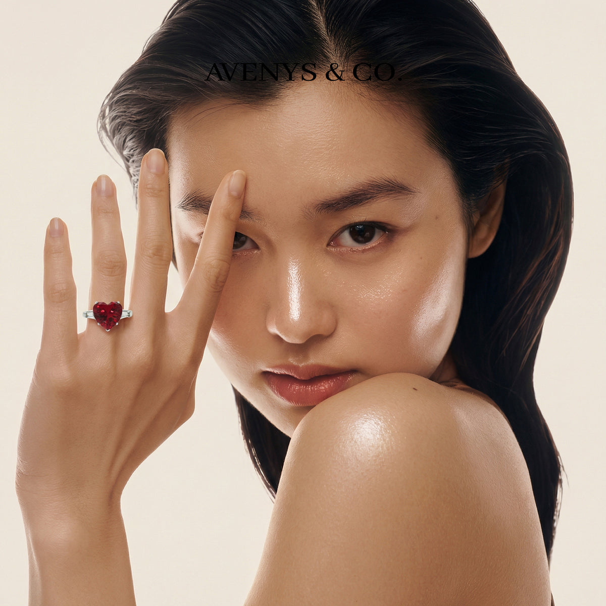 Love Heart Trilogy with Red Heart Stone – on White Gold