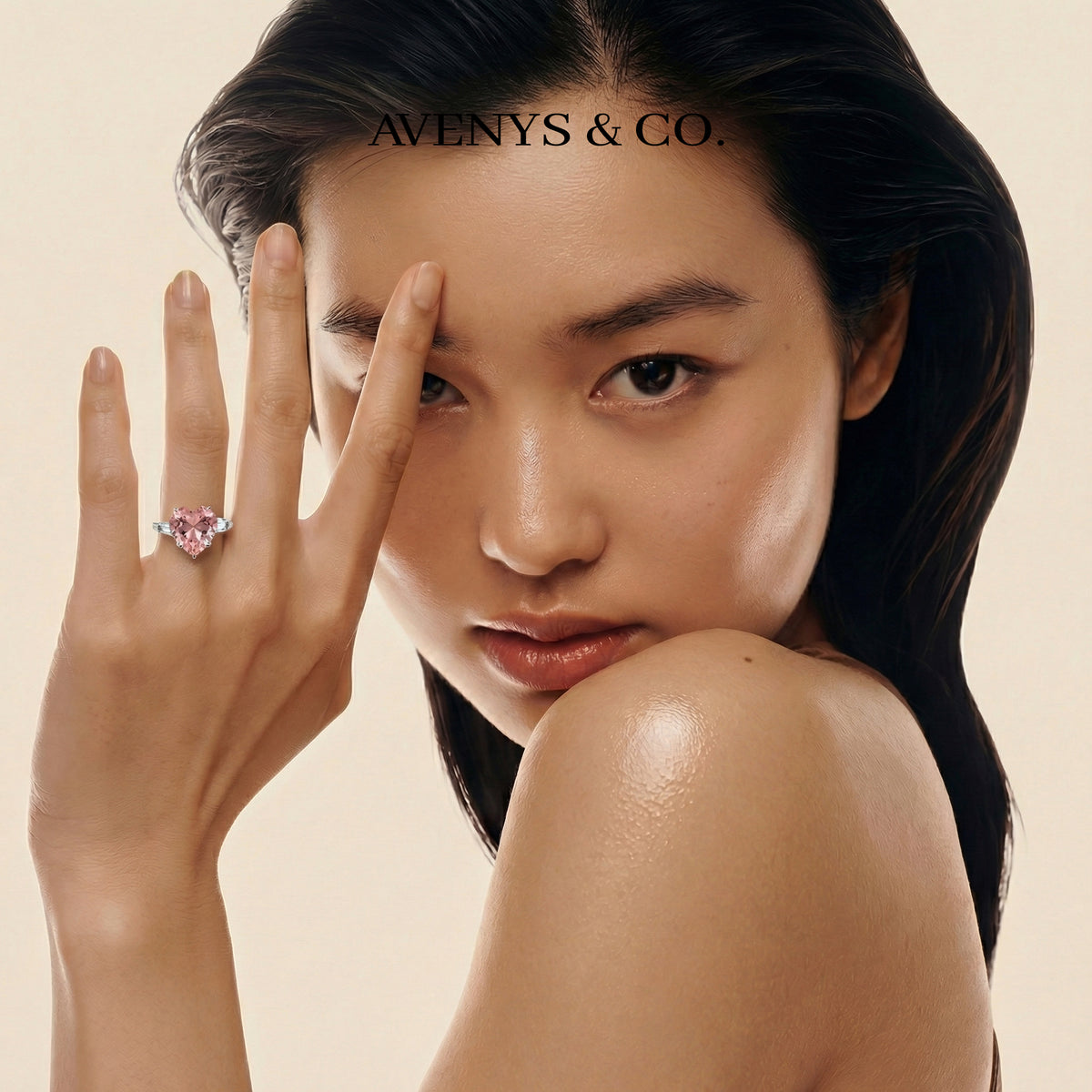 Love Heart Trilogy with Padparadscha Heart Stone – on White Gold